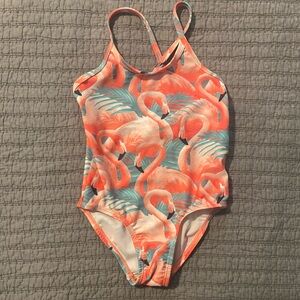Old Navy Kids Flamingo One Piece Swimsuit - Orange and Teal